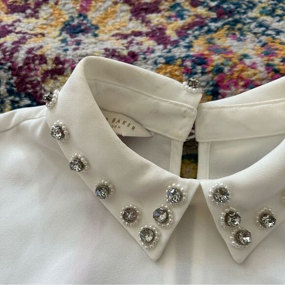 Ted Baker London Jaylen beaded bead embellished collar short sleeves top - Picture 8 of 11